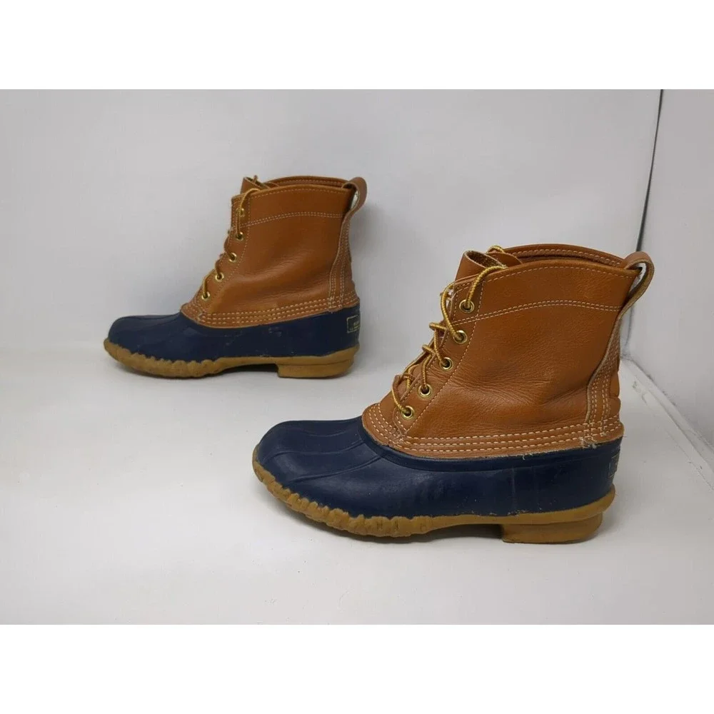 LL Bean Women's Size‎ 7 Leather Duck Boots Made in USA Tan Blue 6
